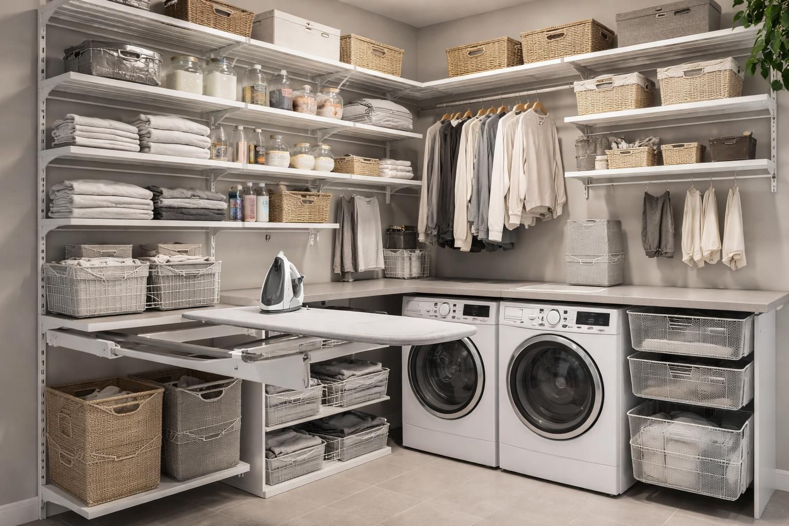 découvrez comment aménager une buanderie fonctionnelle et optimisée grâce aux solutions de rangement elfa, alliant praticité et design pour un espace organisé.